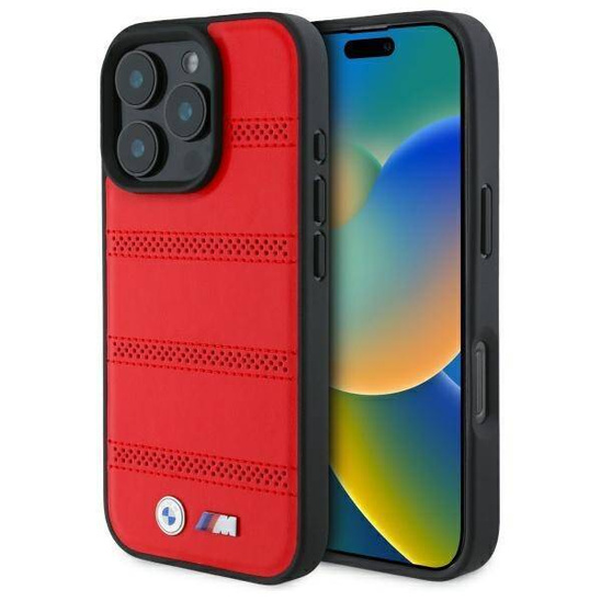 Original Case IPHONE 16 PRO MAX BMW Hardcase M Perforated & Stitched Line MagSafe (BMHMP16X23PUSPR) red