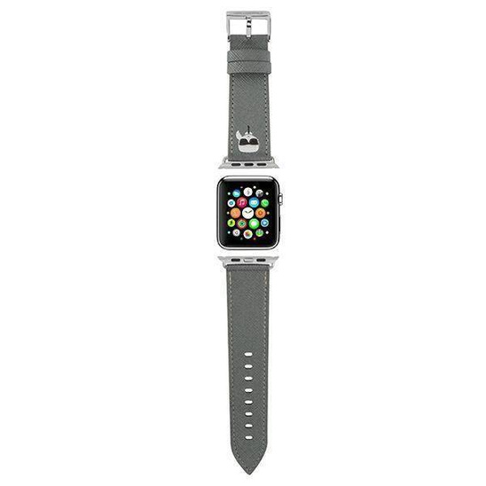 Original Case APPLE WATCH 42 / 44 / 45 MM Karl Lagerfeld Strap Saffiano Karl Heads (KLAWLOKHG) silver