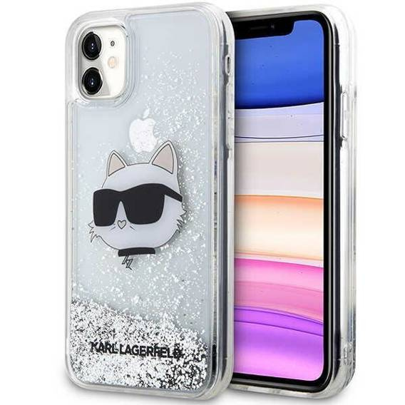 Original Case IPHONE 11 / XR Karl Lagerfeld Hardcase Glitter Choupette Head (KLHCN61LNCHCS) silver