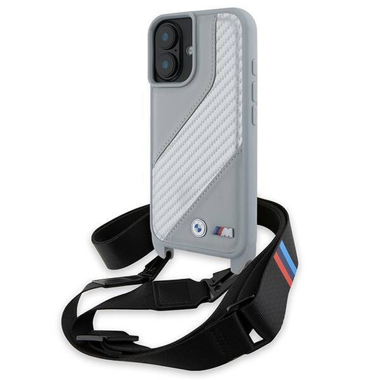 Original Case IPHONE 16 BMW Hardcase M Edition Carbon Stripe & Strap (BMHCP16S23PSCCG) gray