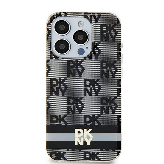 Original Case IPHONE 13 / 14 / 15 DKNY Hardcase IML Checkered Mono Pattern & Printed Stripes MagSafe (DKHMP14SHCPTSK) black