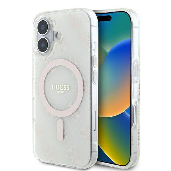 Original Case IPHONE 16 PLUS Guess Hardcase IML 4G Background MagSafe (GUHMP16MH4DTEH) white