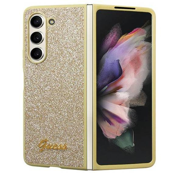 Original Case SAMSUNG GALAXY Z FOLD 5 Guess Hardcase Glitter Script (GUHCZFD5HGGSHD) gold