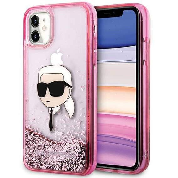 Original Case IPHONE 11 / XR Karl Lagerfeld Hardcase Liquid Glitter Karl Head (KLHCN61LNKHCP) pink