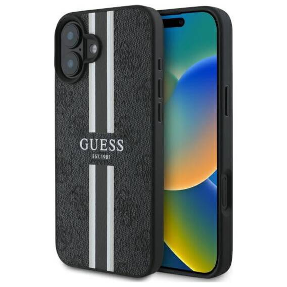 Oryginalne Etui IPHONE 16 Guess Hardcase 4G Printed Stripes MagSafe (GUHMP16SP4RPSK) czarne