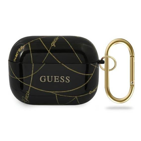 Oryginalne Etui APPLE AIRPODS PRO Guess Gold Chain Collection (GUACAPTPUCHBK) czarne