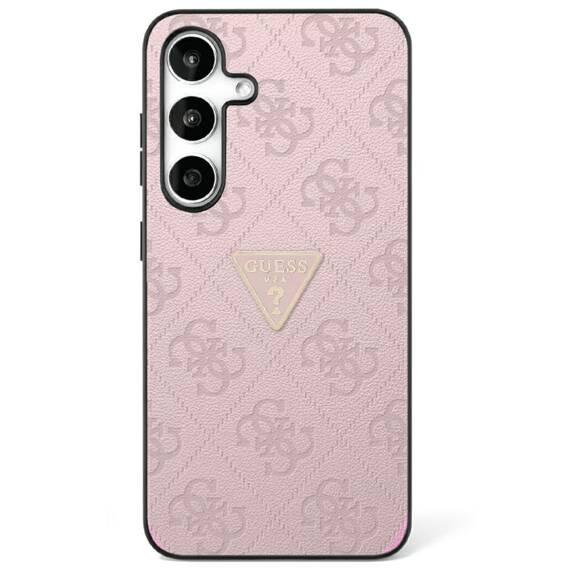 Case SAMSUNG GALAXY S25 Guess Hot Stamp 4G Pattern Triangle Metal Logo pink