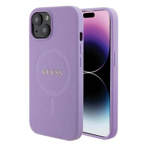 Oryginalne Etui APPLE IPHONE 15 Guess Hardcase Saffiano MagSafe (GUHMP15SPSAHMCU) fioletowe