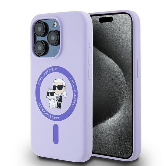 Original Case IPHONE 15 PRO Karl Lagerfeld Hardcase Silicone KC Heads Ring MagSafe (KLHMP15LSCMKCRHU) purple