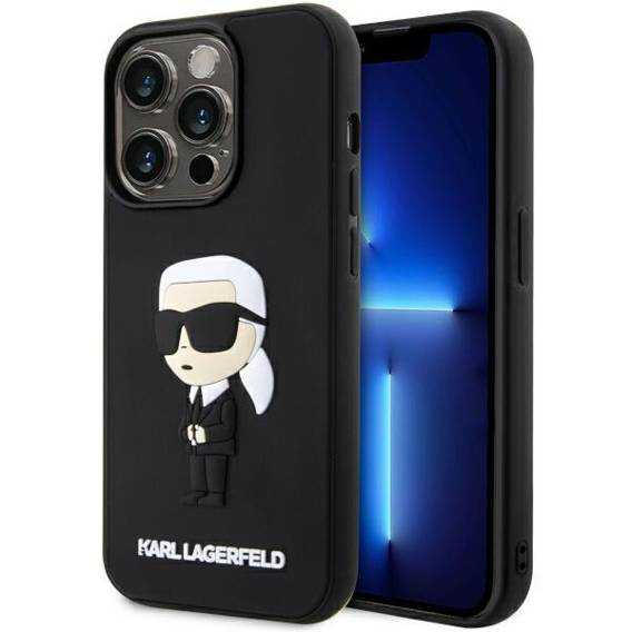 Original Case IPHONE 14 PRO Karl Lagerfeld Hardcase Rubber Ikonik 3D (KLHCP14L3DRKINK) black