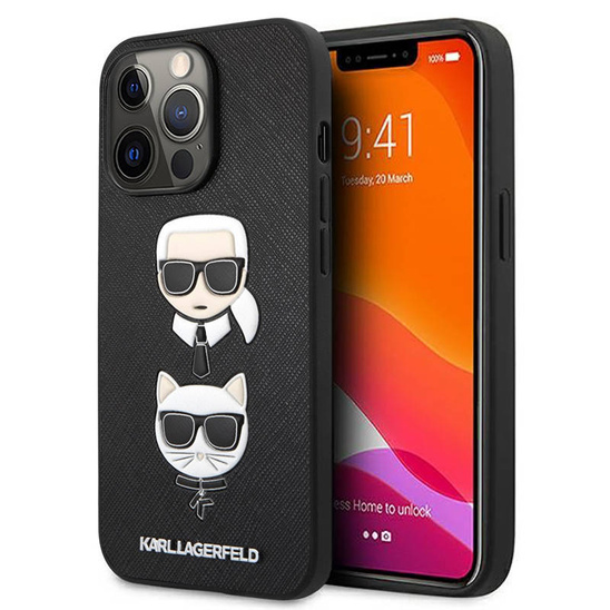 Original Case IPHONE 13 PRO / 13 6,1" Karl Lagerfeld Hardcase Saffiano Karl & Choupette KLHCP13LSAKICKCBK black