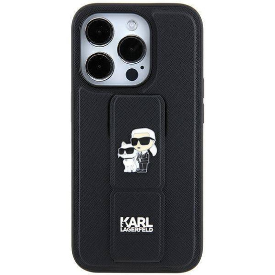 Original Case IPHONE 11 / XR Karl Lagerfeld Hardcase Gripstand Saffiano Karl&Choupette Pins (KLHCN61GSAKCPK) black