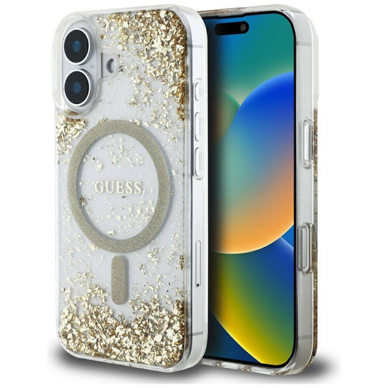 Case IPHONE 16 Guess HC Resin Bottom Glitter gold