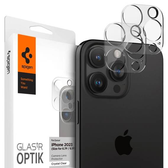 Camera Cover IPHONE 14 PRO / 14 PRO MAX / 15 PRO / 15 PRO MAX Spigen Optik. TR ”EZ FIT” Camera Protector 2-pack Clear