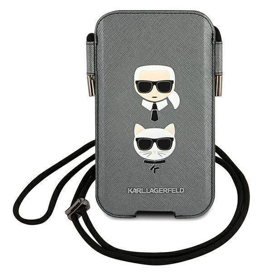 Torebka Karl Lagerfeld 6,7" Hardcase Saffiano Ikonik Karl&Choupette Head (KLHCP12LOPHKCG) szare