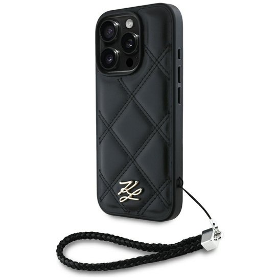 Oryginalne Etui IPHONE 16 PRO Karl Lagerfeld Quilted Initial Logo & Chain Strap czarne