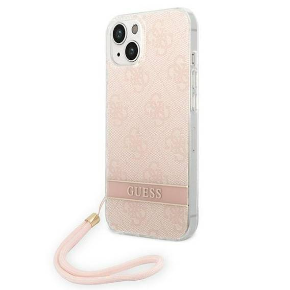 Original Case IPHONE 14 PLUS Guess Hardcase 4G Print Strap (GUOHCP14MH4STP) pink