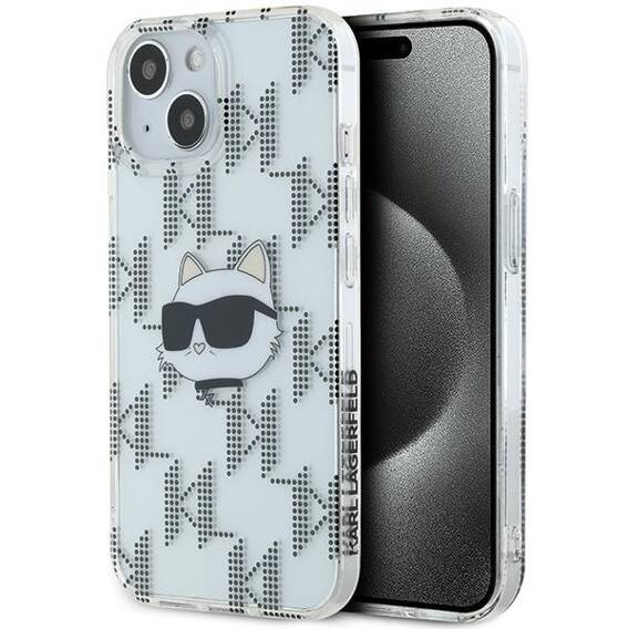 Original Case IPHONE 13 / 14 / 15 Karl Lagerfeld Hardcase IML Choupette Head & Monogram (KLHCP15SHKLPCHT) transparent