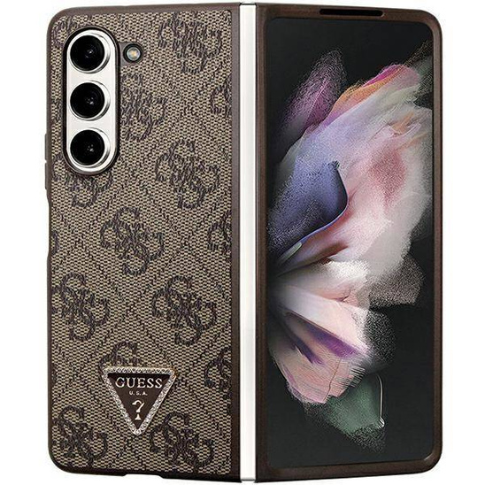 Oryginalne Etui SAMSUNG GALAXY Z FOLD 5 Guess Hardcase Leather 4G Triangle Strass (GUHCZFD5P4TDPW) brązowe