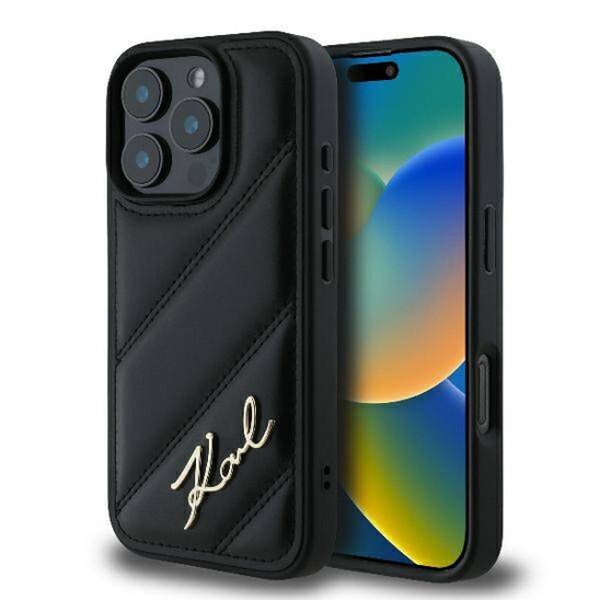 Original Case IPHONE 16 PRO MAX Karl Lagerfeld Hardcase Quilted Signature (KLHCP16XPQDSMGK) black
