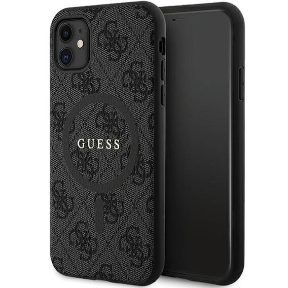 Original Case IPHONE 11 Guess Hardcase 4G Collection Leather Metal Logo MagSafe (GUHMN61G4GFRK) black