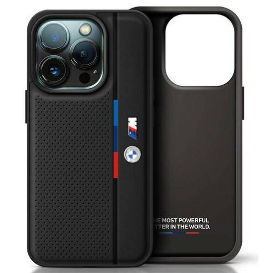 Original Case IPHONE 16 PRO MAX BMW Hardcase M Perforated Tricolor Detail Line (BMHCP16X23PUPVK) black