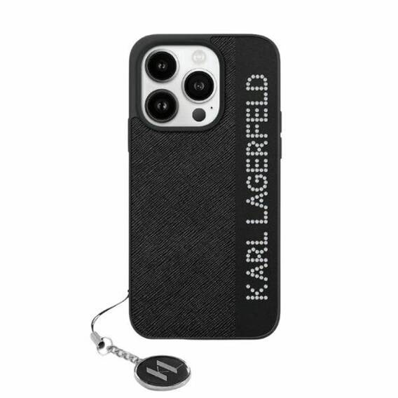 Original Case IPHONE 13 / 14 / 15 Karl Lagerfeld Hardcase Saffiano Rhinestones & Charm (KLHCP15SPSAKDGCK) black