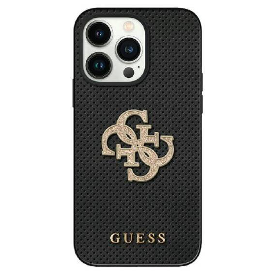 Oryginalne Etui APPLE IPHONE 15 Guess Hardcase Leather Perforated 4G Glitter Logo (GUHCP15SPSP4LGK) czarne