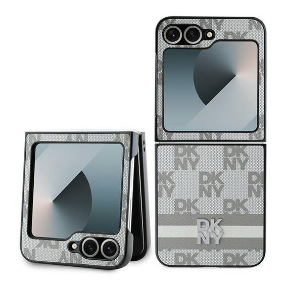 Original Case SAMSUNG GALAXY Z FLIP 6 DKNY Chequered Pattern Printed Stripes (DKHCZF6PCPTSSE) beige