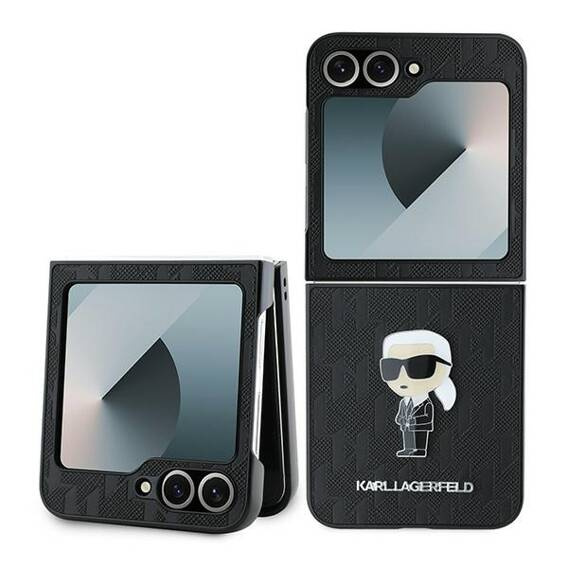 Original Case SAMSUNG GALAXY Z FLIP 6 Karl Lagerfeld Hardcase Saffiano Monogram Ikonik Pin (KLHCZF6SAPKINPK) black