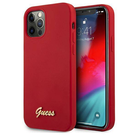 Original Case IPHONE 12 PRO MAX Guess Hardcase Metal Logo Script (GUHCP12LLSLMGRE) red