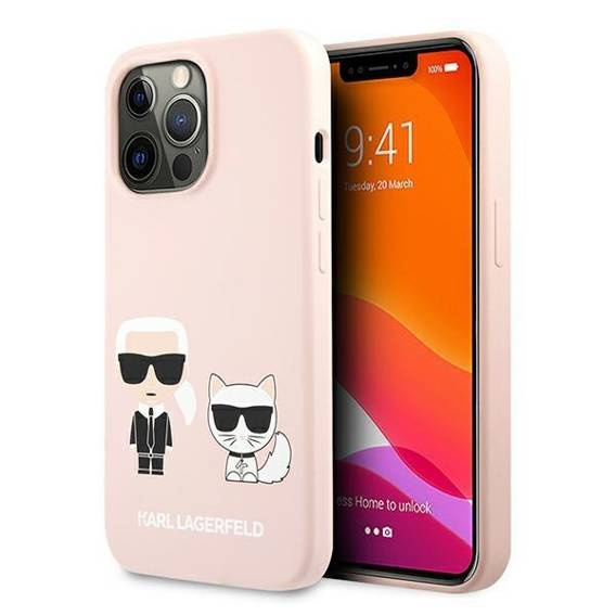 Original Case IPHONE 13 PRO Karl Lagerfeld Hardcase Silicone Karl & Choupette (KLHCP13LSSKCI) light pink