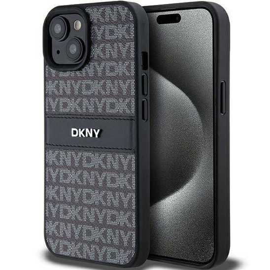 Original Case IPHONE 15 PLUS / 14 PLUS DKNY Hardcase Leather Mono Stripe & Metal Logo (DKHCP15MPRTHSLK) black