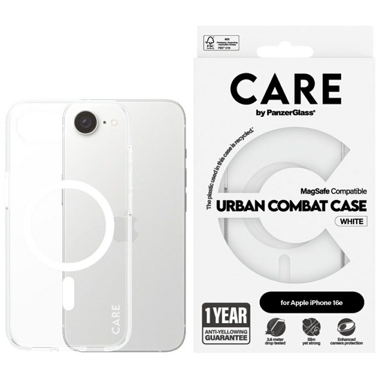 Case IPHONE 16E CARE by PanzerGlass Flagship Urban Combat White MagSafe QI transparent