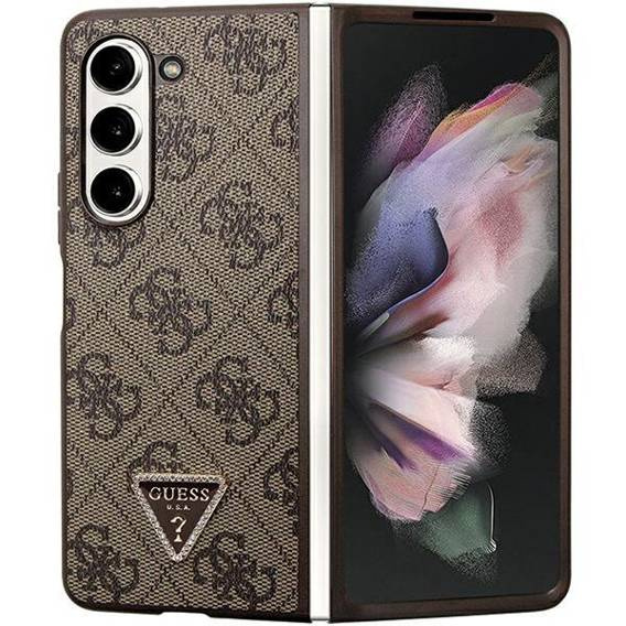 Original Case SAMSUNG GALAXY Z FOLD 5 Guess Hardcase Leather 4G Triangle Strass (GUHCZFD5P4TDPW) brown