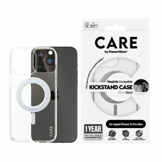 Etui APPLE IPHONE 15 CARE by PanzerGlass Kickstand Case MagSafe (1416) srebrne