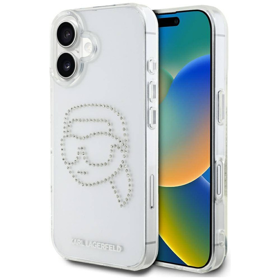 Oryginalne Etui IPHONE 16 Karl Lagerfeld Hardcase IML Rhinestones Karl Head transparentne