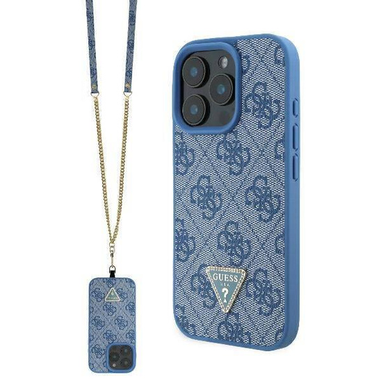 Original Case IPHONE 16 PRO MAX Guess Hardcase Leather Metal Logo Strass Crossbody + Smycz (GUHCP16XP4TDSCPB) blue