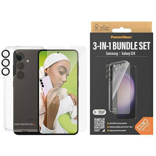 Zestaw 3w1 SAMSUNG GALAXY S24 PanzerGlass Bundle 3in1 Hardcase + Screen Protector + Camera Lens B1210+7350 transparentne