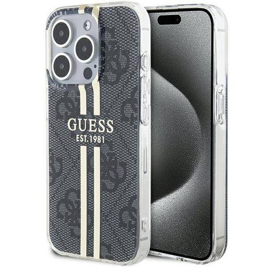 Original Case APPLE IPHONE 15 PRO Guess Hardcase IML 4G Gold Stripe (GUHCP15LH4PSEGK) black