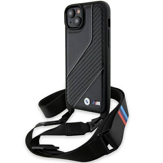 Original Case IPHONE 15 PLUS / 14 PLUS BMW Hardcase M Edition Carbon Stripe & Strap (BMHCP15M23PSCCK) black