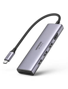 Adapter 5w1 UGREEN CM511 Hub USB-C do 3 portów USB3.0 + HDMI + TF/SD (szary)