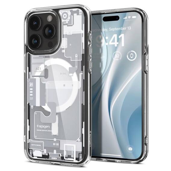Etui APPLE IPHONE 15 PRO MAX Spigen Ultra Hybrid Mag MagSafe Zero One White transparentne