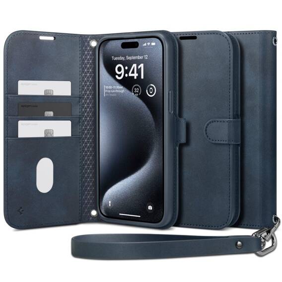 Etui APPLE IPHONE 15 PRO MAX Spigen Wallet S Pro granatowe