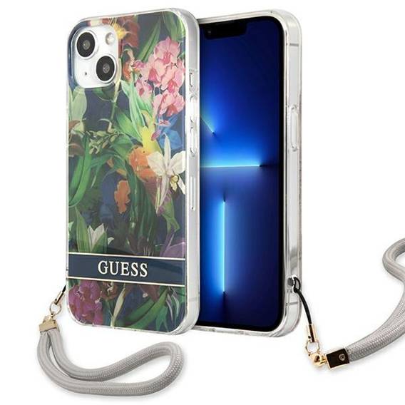 Etui IPHONE 13 Guess Hardcase Flower Strap (GUHCP13MHFLSB) niebieskie