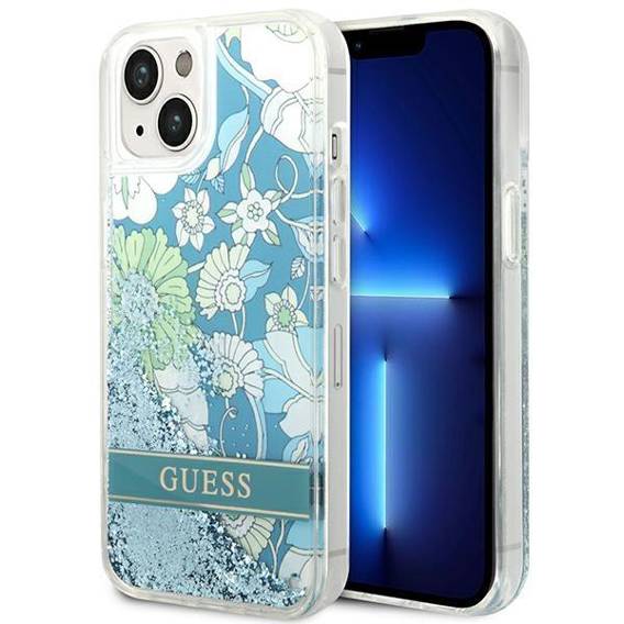 Etui IPHONE 14 PLUS Guess Hardcase Flower Liquid Glitter zielone