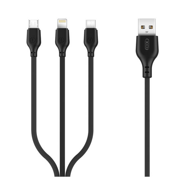 Kabel 3w1 2.1A USB - Micro USB + Lightning + USB-C XO NB103 czarny