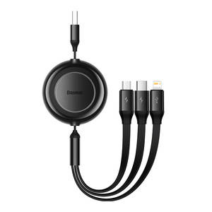 Kabel USB 3w1 Baseus Bright Mirror 2, micro USB / Lightning / USB-C, płaski, 3.5A, 1.1m (czarny)