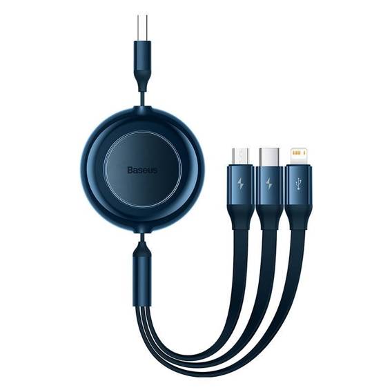 Kabel USB 3w1 Baseus Bright Mirror 2, micro USB / Lightning / USB-C, płaski, 3.5A, 1.1m (niebieski)