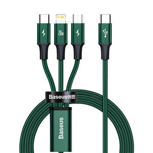 Kabel USB-C 3w1 Baseus Rapid Series, micro USB / Lightning / USB-C, 20W, 1.5m (zielony)